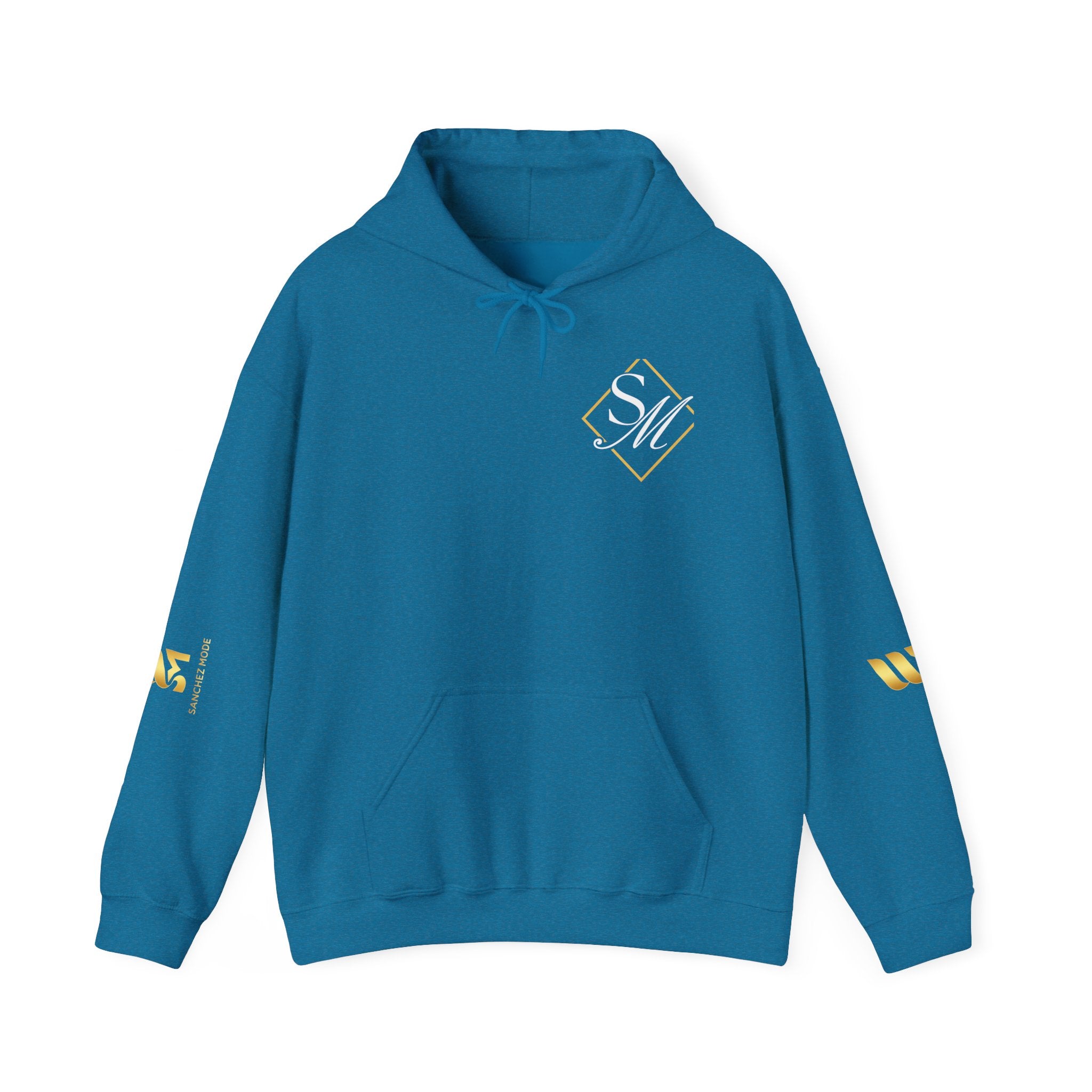 Minimal Gold Accent Hoodie — White Pullover with Subtle Geometric & Sleeve Gold Foil