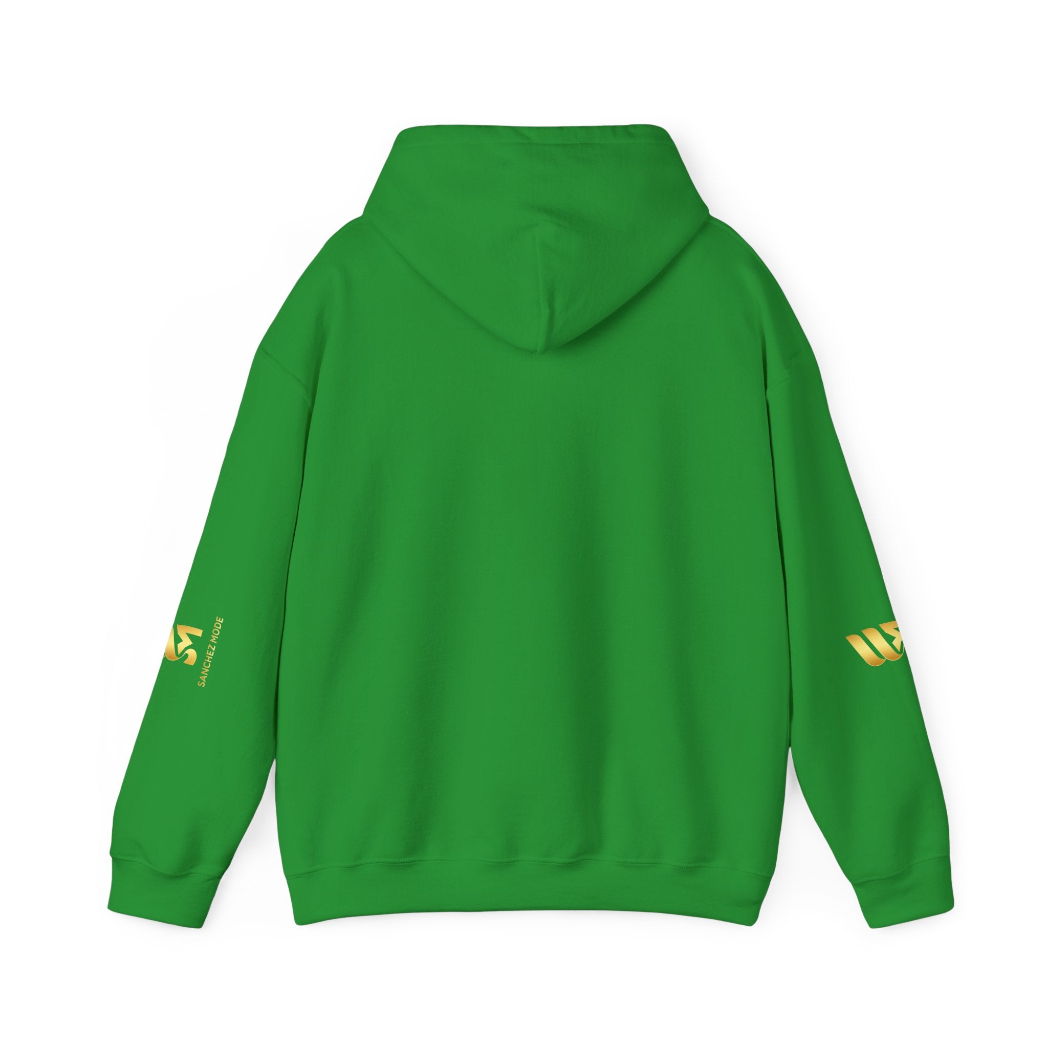 Minimal Gold Accent Hoodie — White Pullover with Subtle Geometric & Sleeve Gold Foil