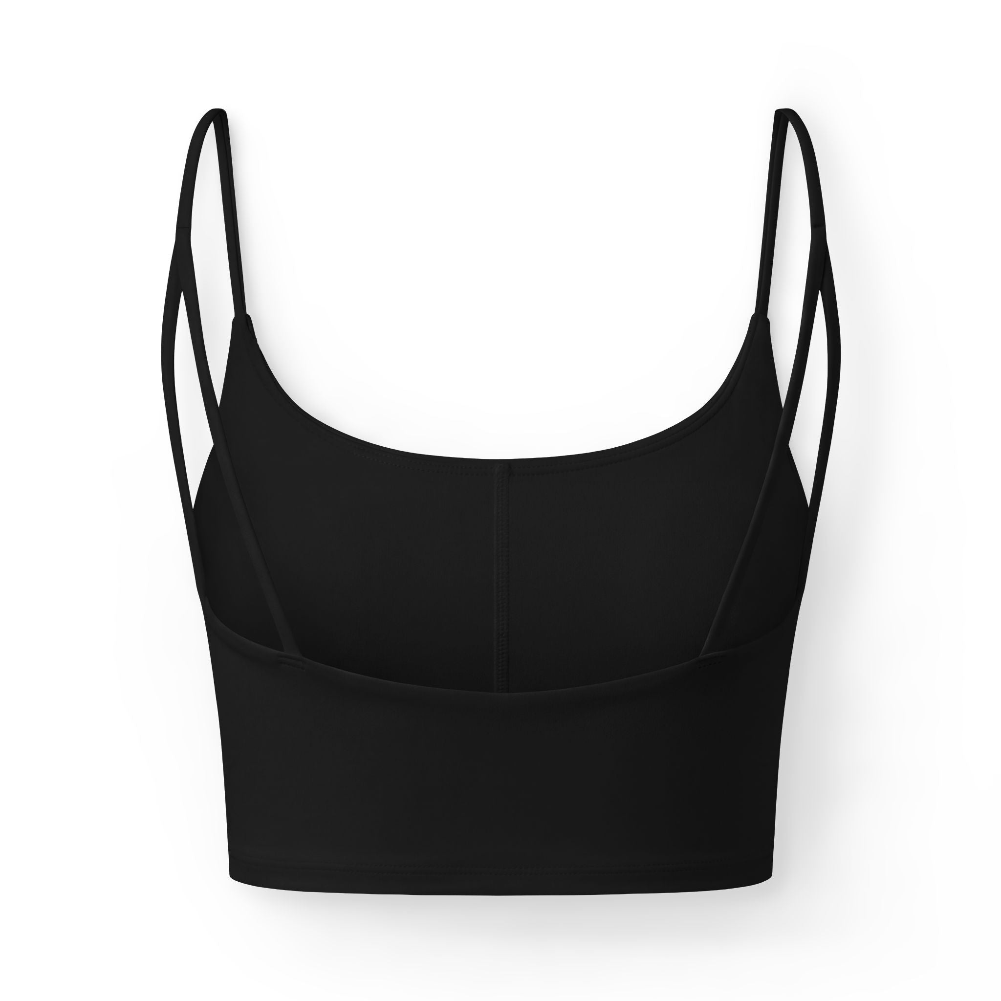 Luxe Strappy Bra — Black Seamless Crop with Gold Logo
