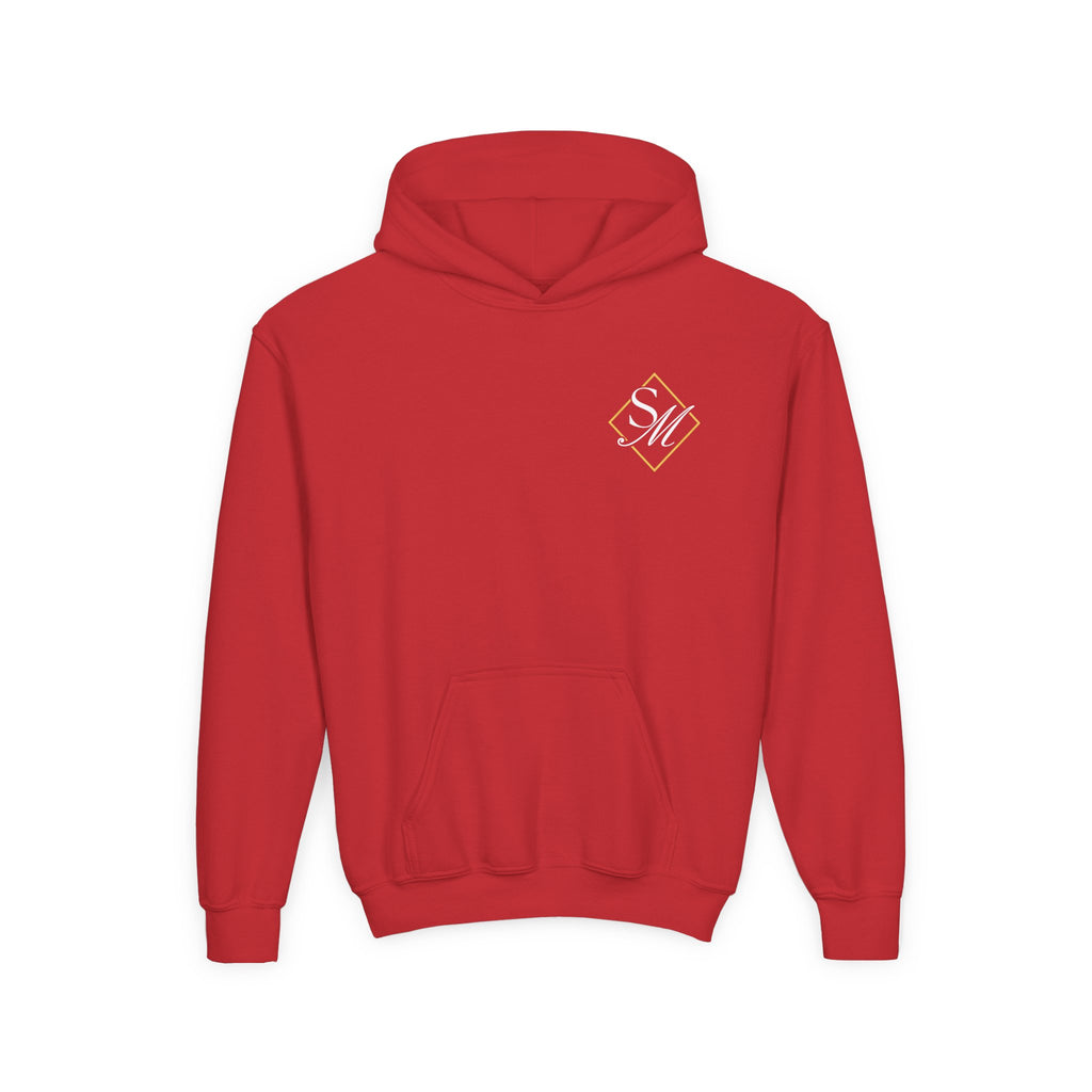 Youth Hoodie — Color Explosion Dirt Bike Pullover with Checkered Flag Back Graphic