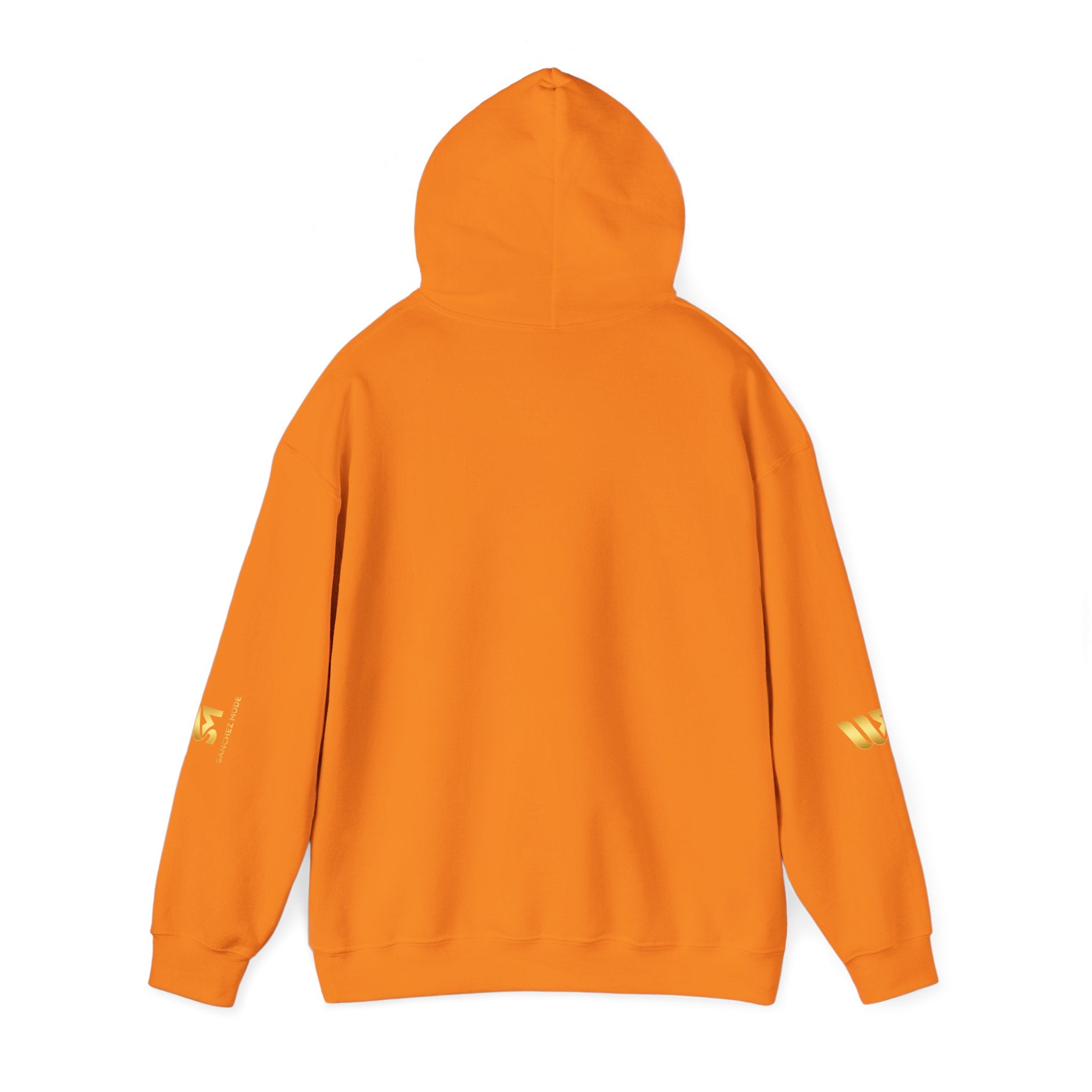 Minimal Gold Accent Hoodie — White Pullover with Subtle Geometric & Sleeve Gold Foil