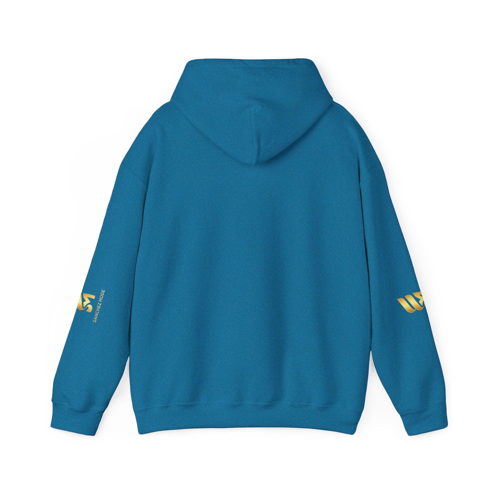 Minimal Gold Accent Hoodie — White Pullover with Subtle Geometric & Sleeve Gold Foil