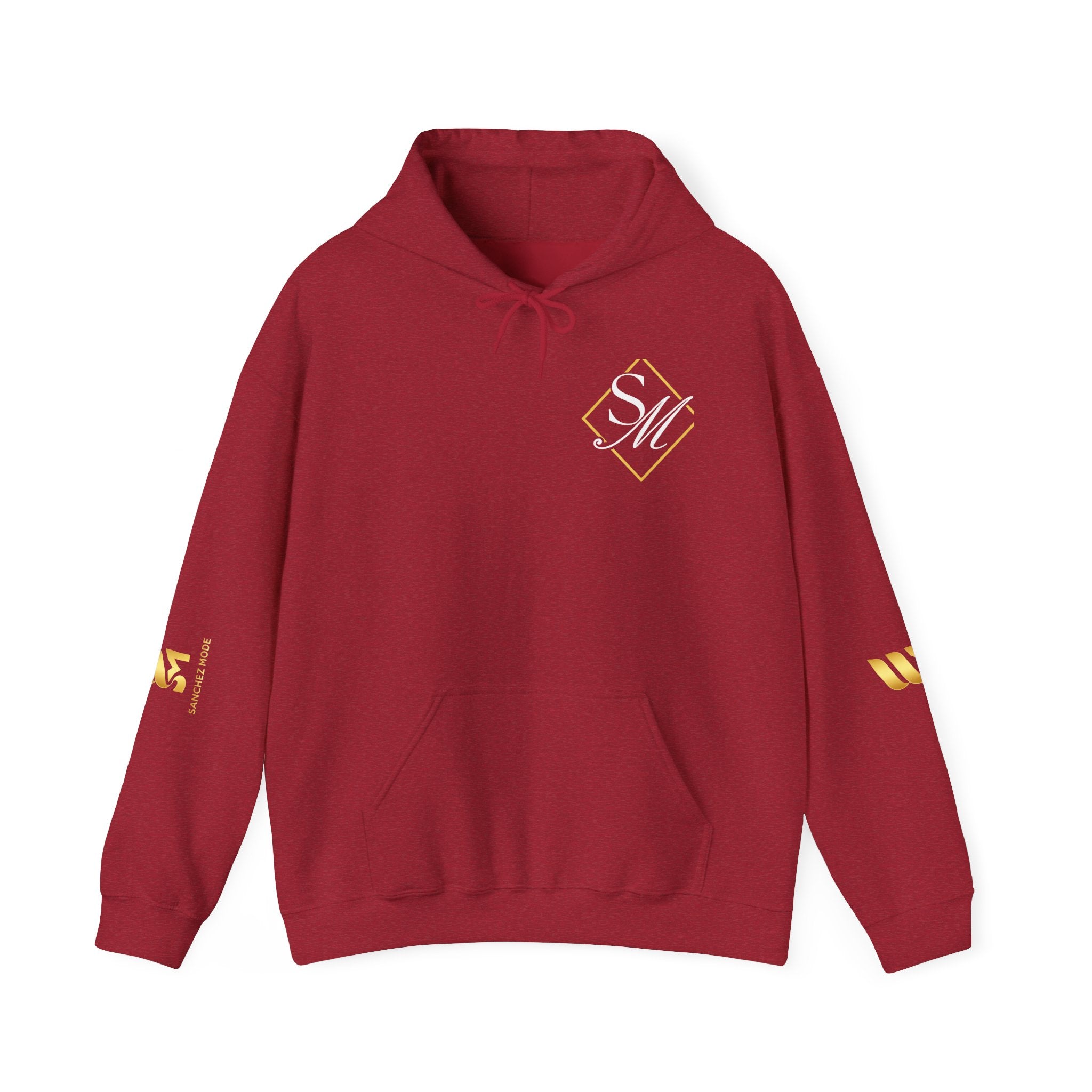 Minimal Gold Accent Hoodie — White Pullover with Subtle Geometric & Sleeve Gold Foil