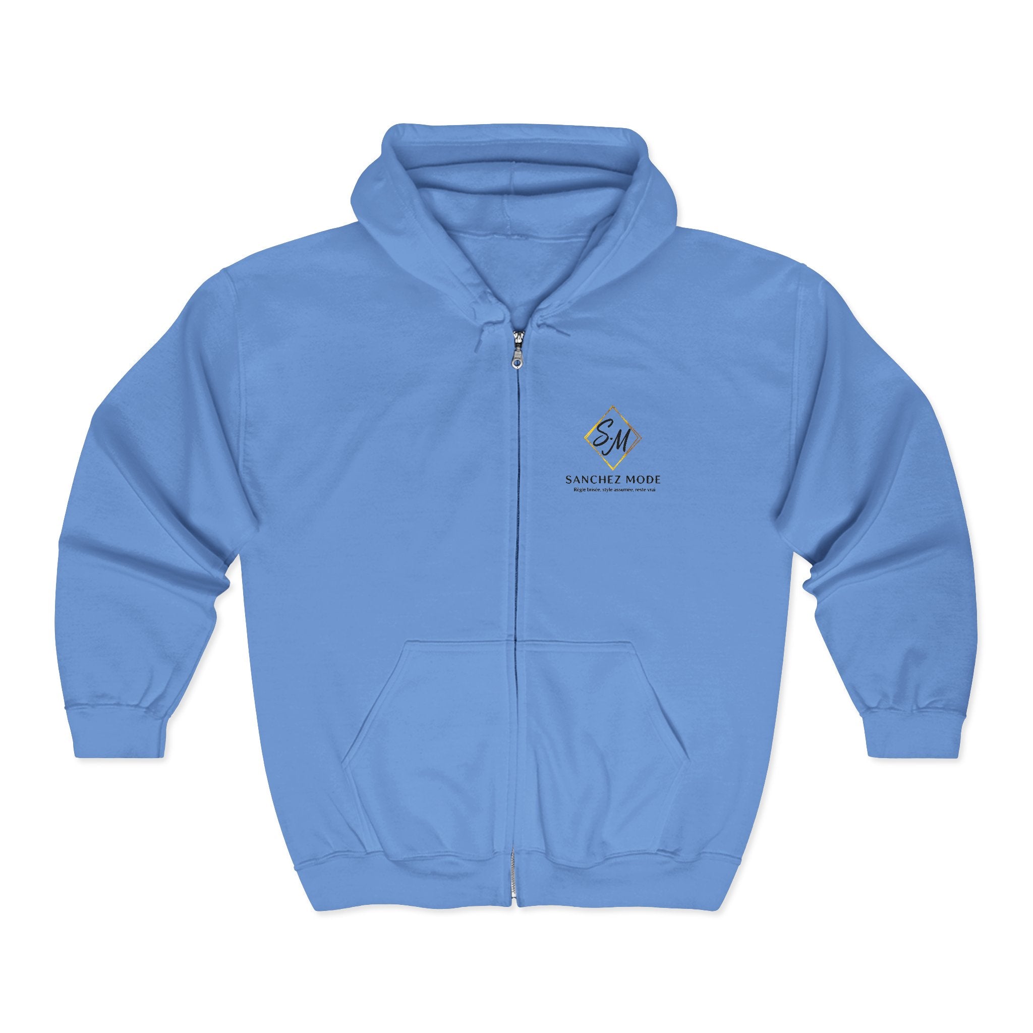 Full-Zip Hoodie with Small Mountain Logo - "SM" Minimalist Outdoor Zip-Up