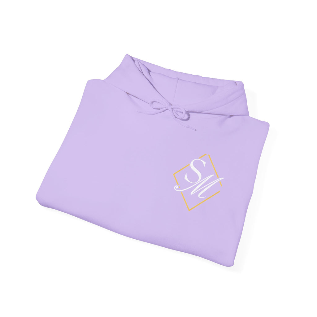 Minimal Gold Accent Hoodie — White Pullover with Subtle Geometric & Sleeve Gold Foil