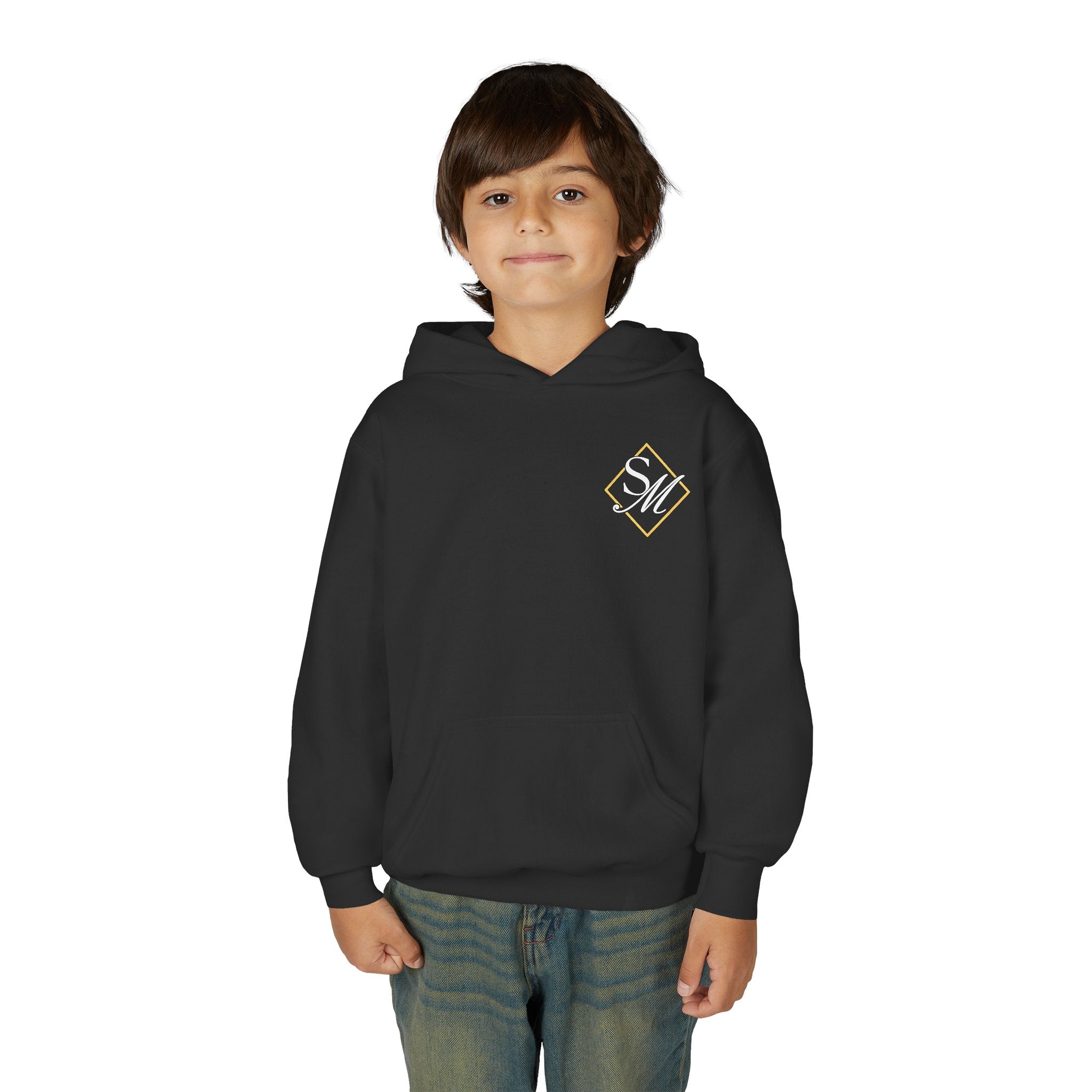 Youth Hoodie — Color Explosion Dirt Bike Pullover with Checkered Flag Back Graphic
