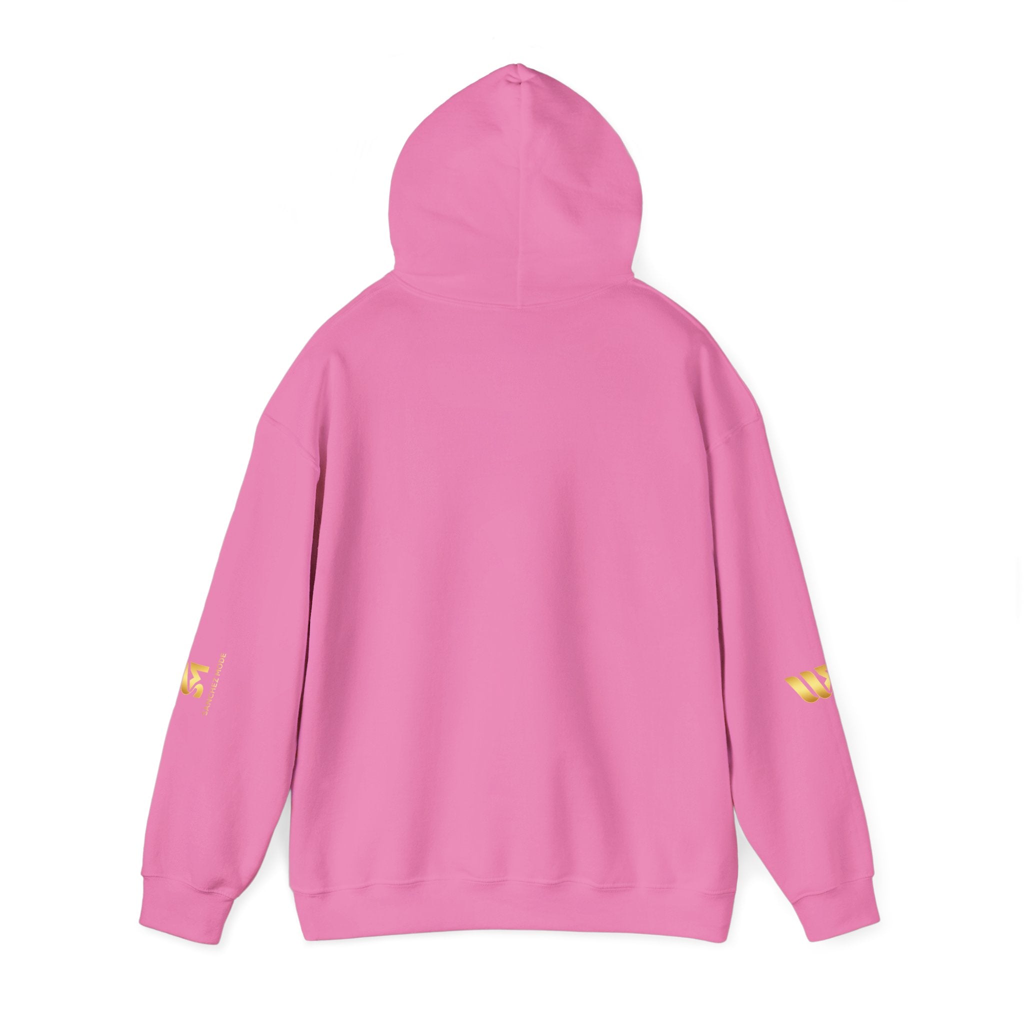 Minimal Gold Accent Hoodie — White Pullover with Subtle Geometric & Sleeve Gold Foil