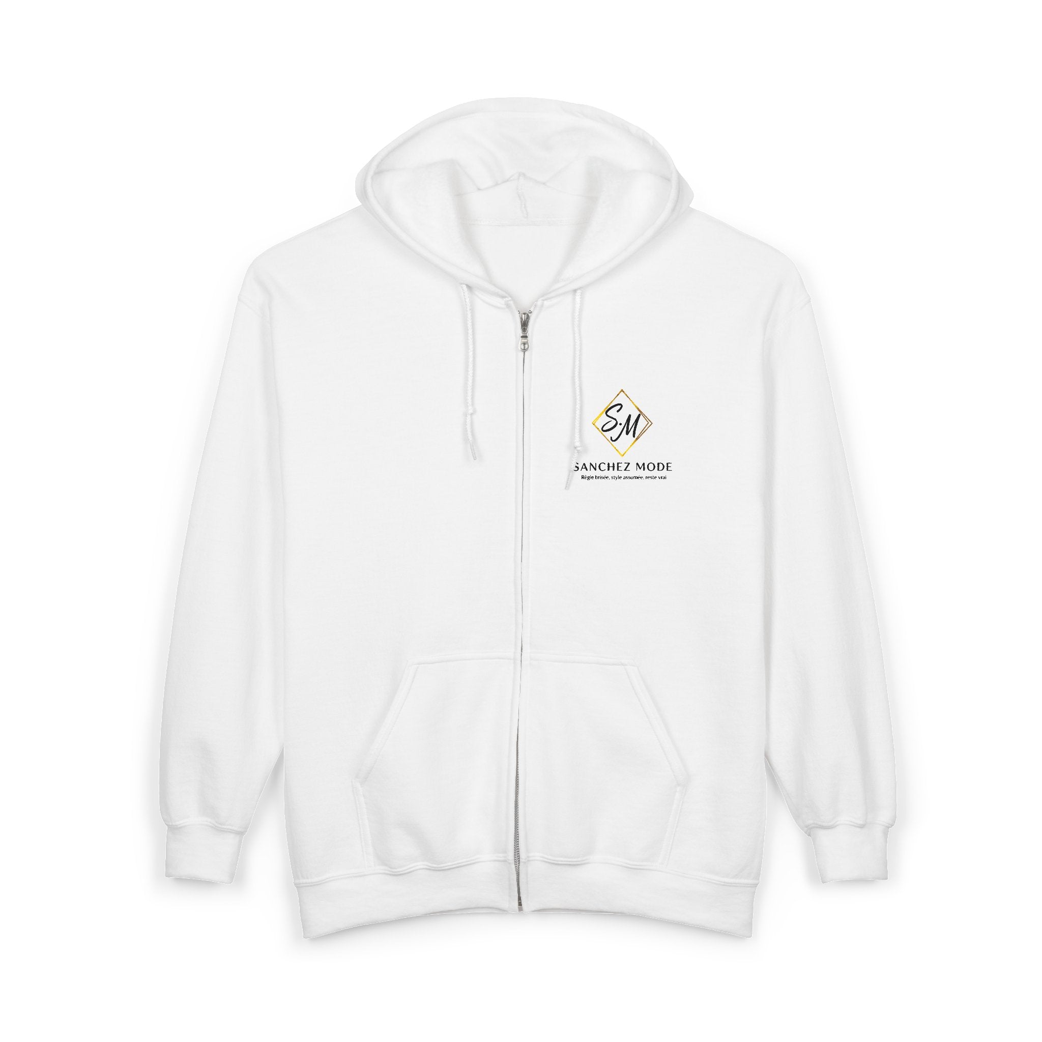 Full-Zip Hoodie with Small Mountain Logo - "SM" Minimalist Outdoor Zip-Up
