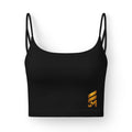 Luxe Strappy Bra — Black Seamless Crop with Gold Logo