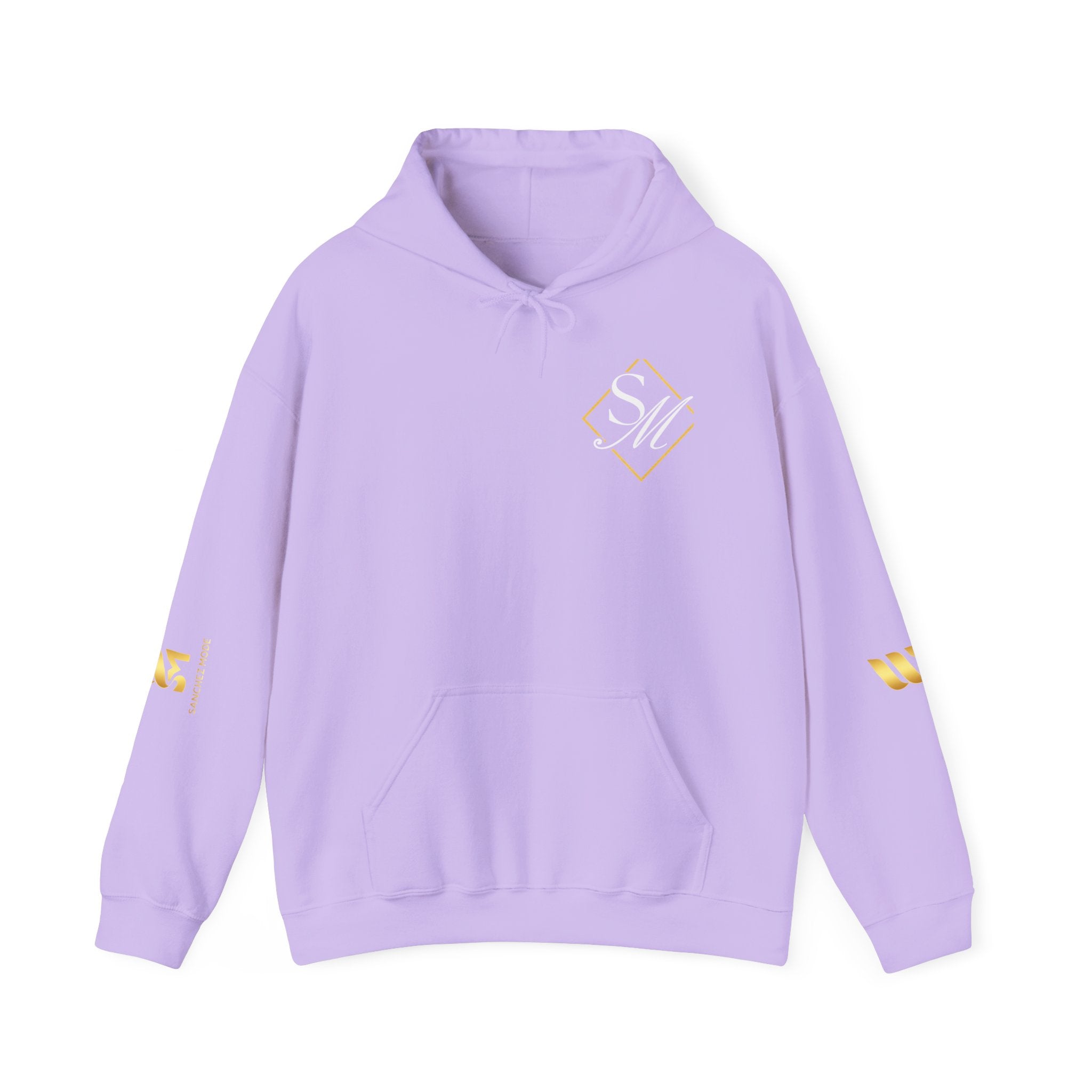 Minimal Gold Accent Hoodie — White Pullover with Subtle Geometric & Sleeve Gold Foil