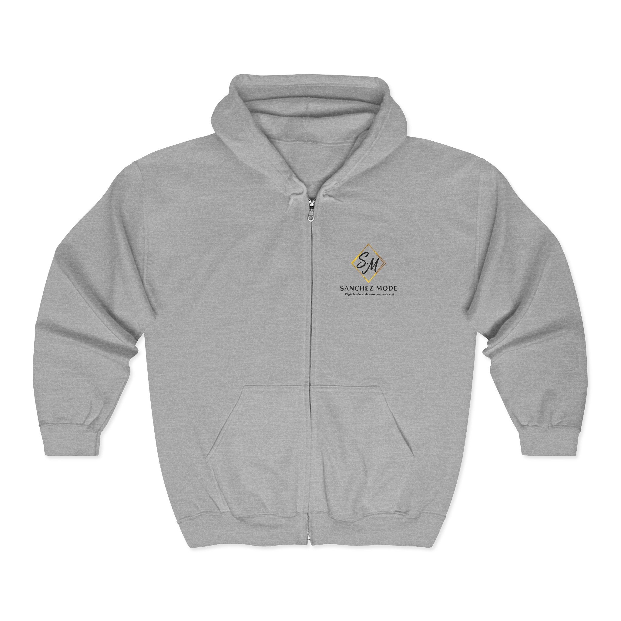 Full-Zip Hoodie with Small Mountain Logo - "SM" Minimalist Outdoor Zip-Up