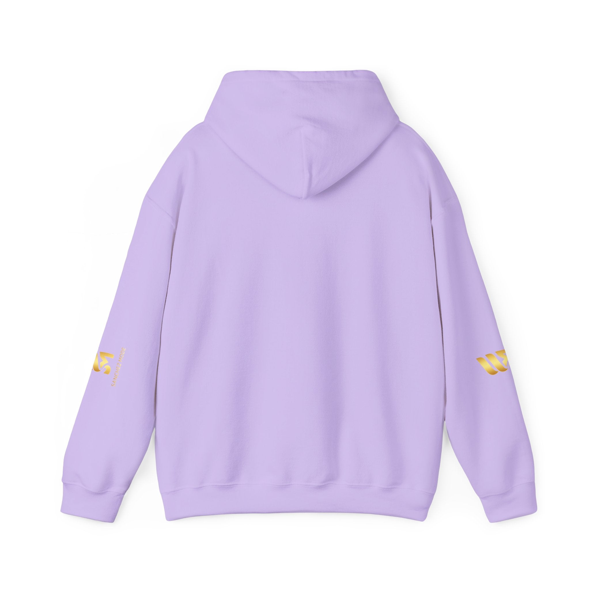 Minimal Gold Accent Hoodie — White Pullover with Subtle Geometric & Sleeve Gold Foil