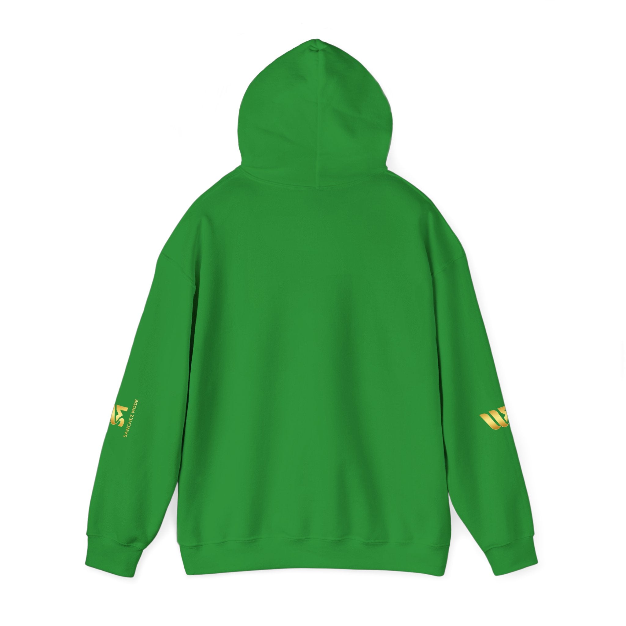 Minimal Gold Accent Hoodie — White Pullover with Subtle Geometric & Sleeve Gold Foil