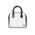 Monogram Shoulder Handbag – Elegant White & Black Leather Tote with SM Initial