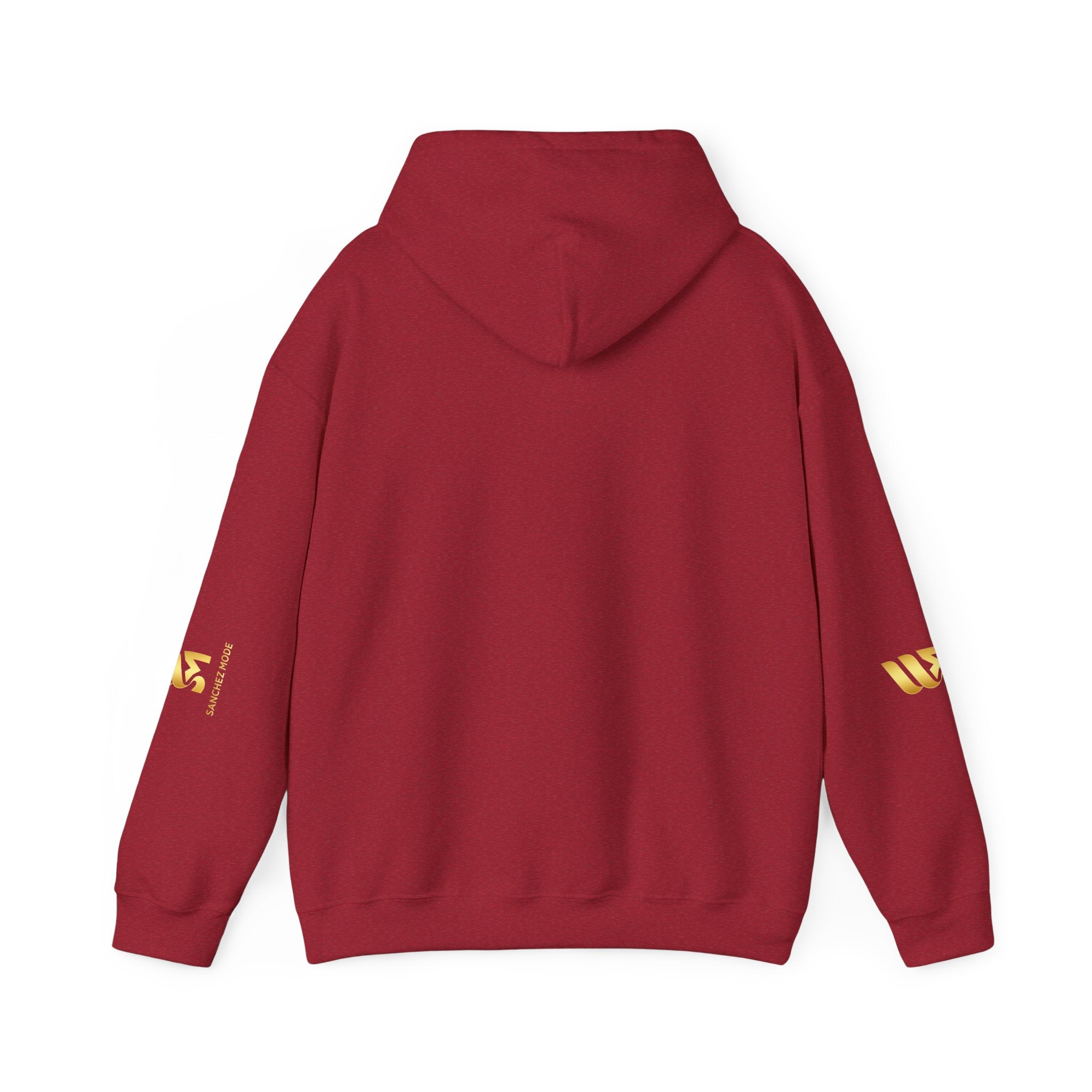 Minimal Gold Accent Hoodie — White Pullover with Subtle Geometric & Sleeve Gold Foil