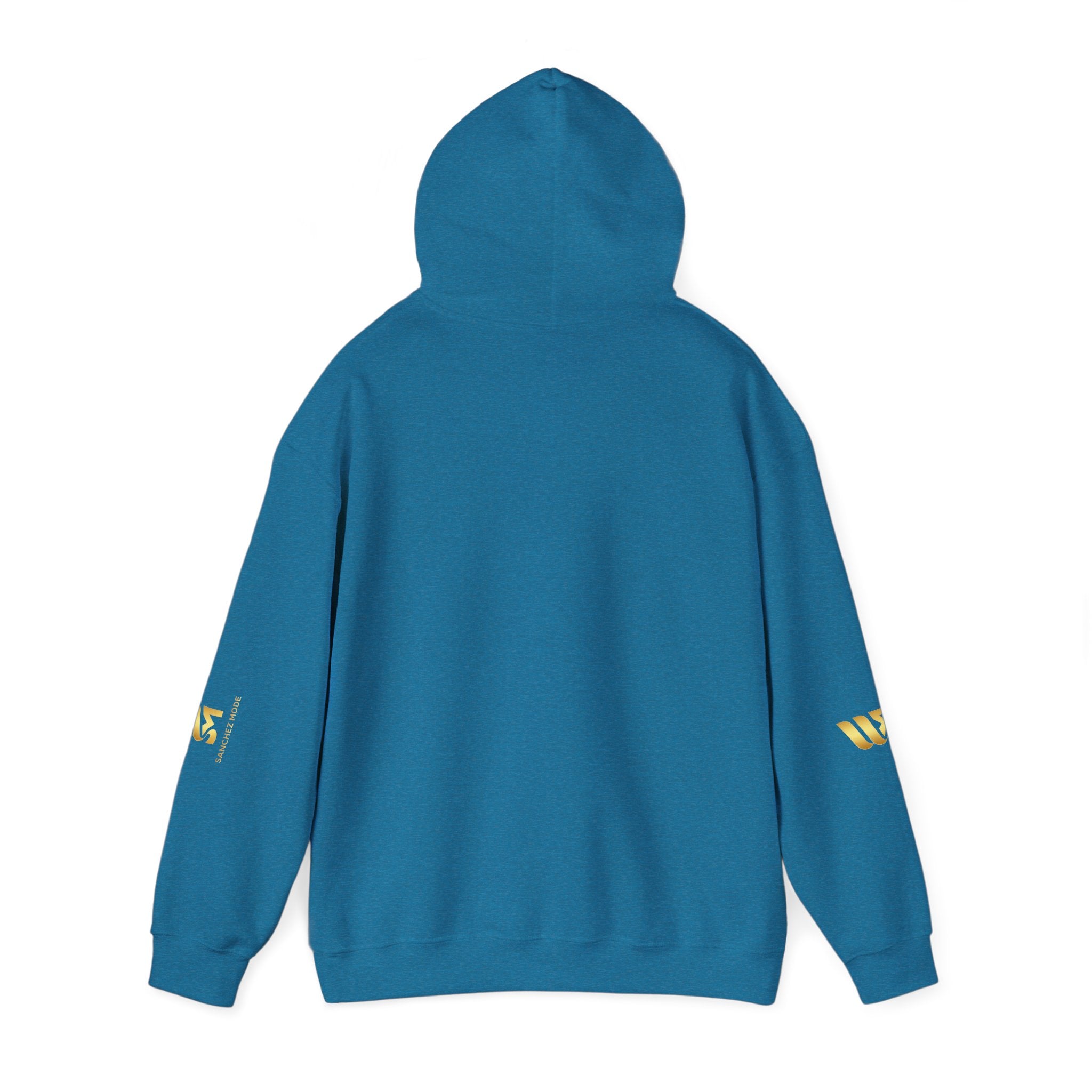 Minimal Gold Accent Hoodie — White Pullover with Subtle Geometric & Sleeve Gold Foil