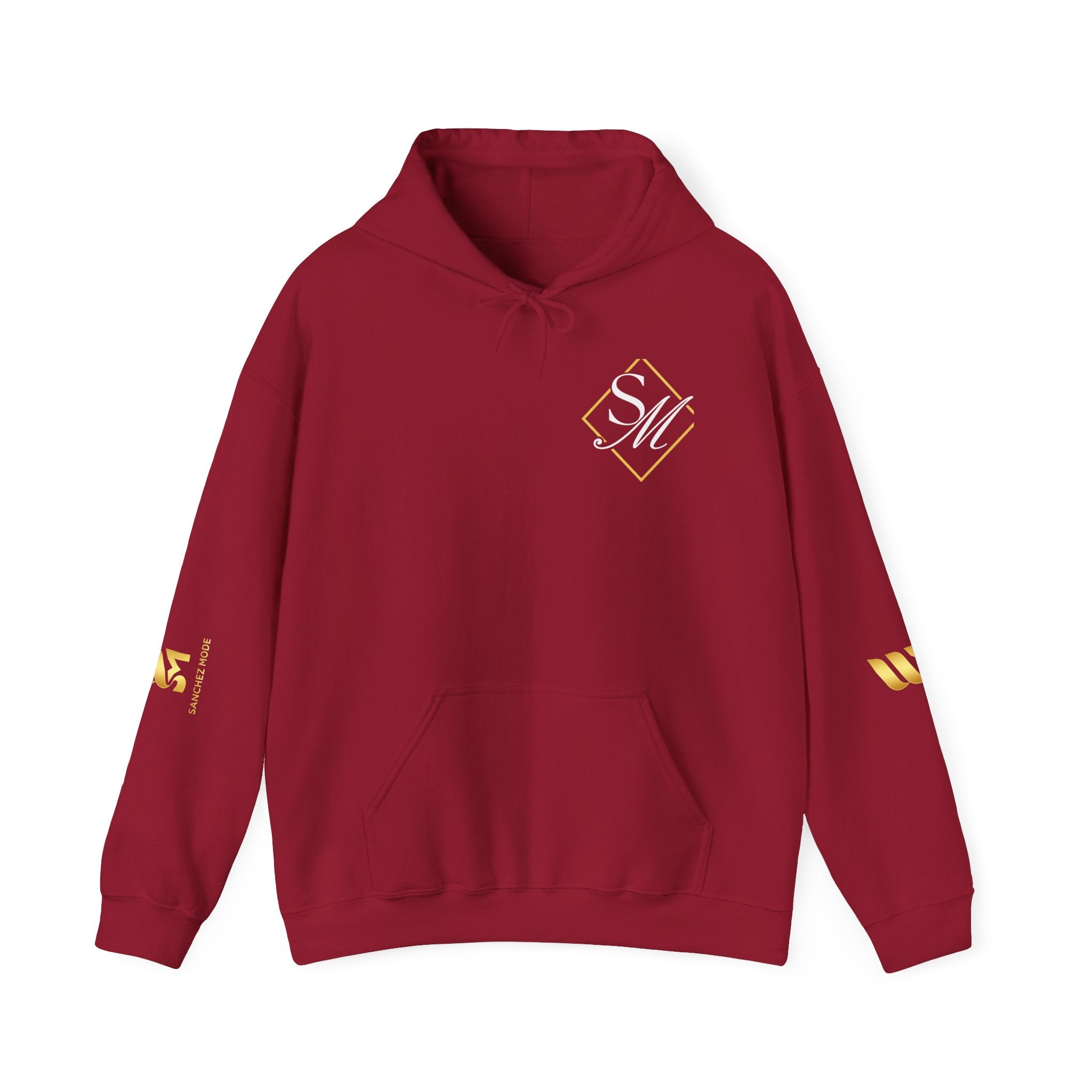Minimal Gold Accent Hoodie — White Pullover with Subtle Geometric & Sleeve Gold Foil