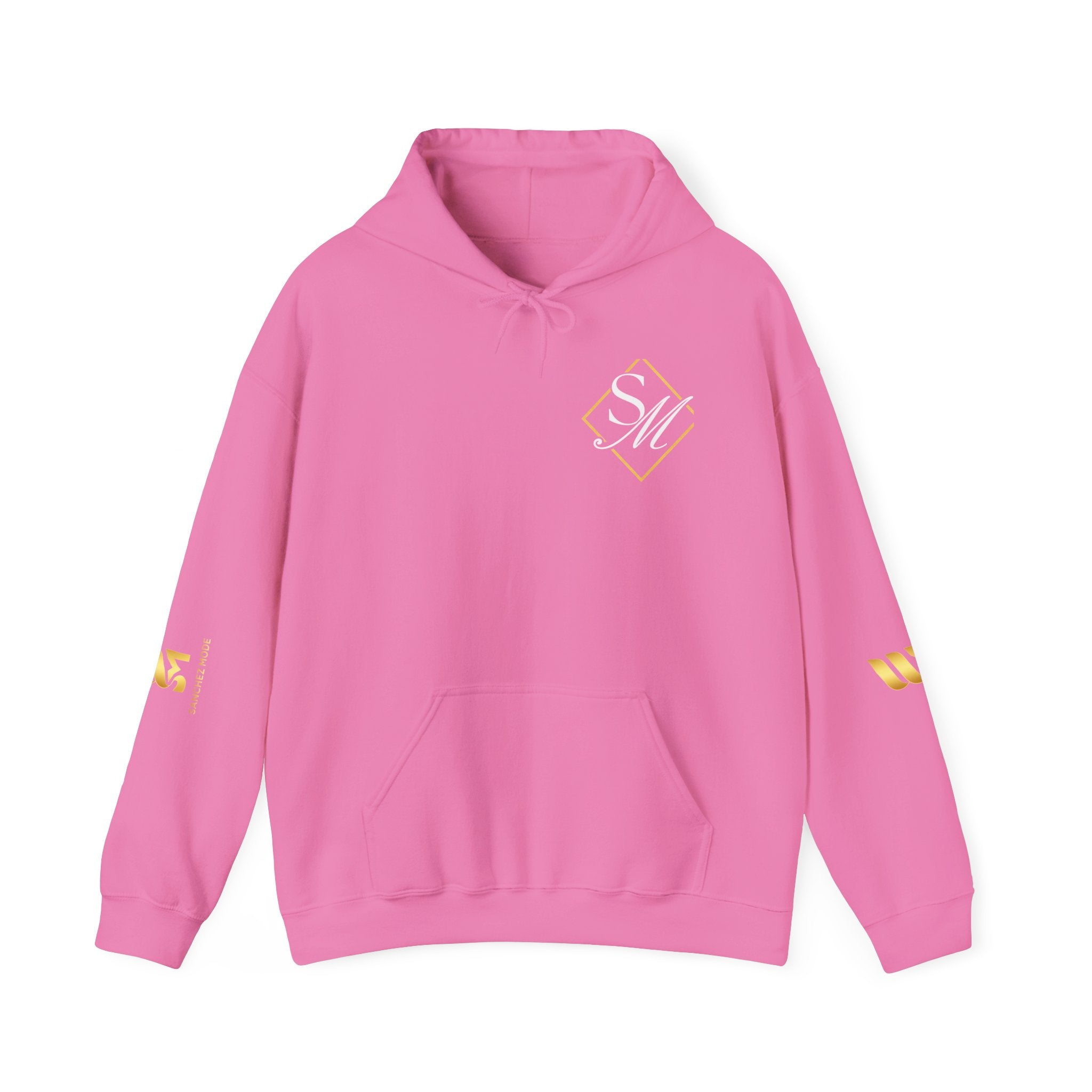 Minimal Gold Accent Hoodie — White Pullover with Subtle Geometric & Sleeve Gold Foil
