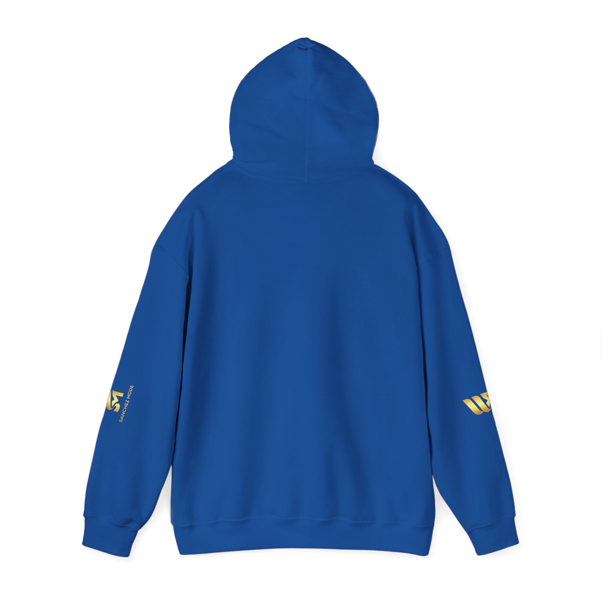 Minimal Gold Accent Hoodie — White Pullover with Subtle Geometric & Sleeve Gold Foil
