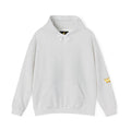 Minimalist Geometric Logo Hoodie — Gold Accent Back & Sleeve Design