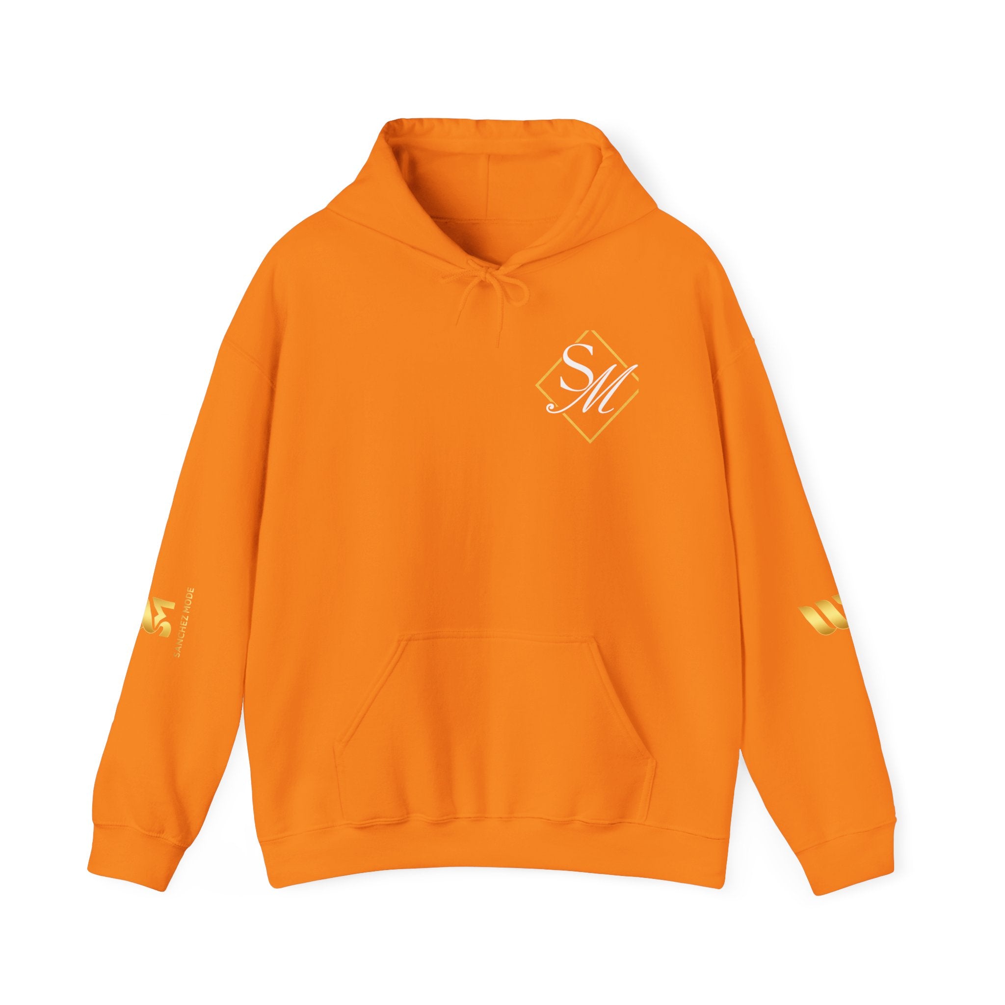 Minimal Gold Accent Hoodie — White Pullover with Subtle Geometric & Sleeve Gold Foil