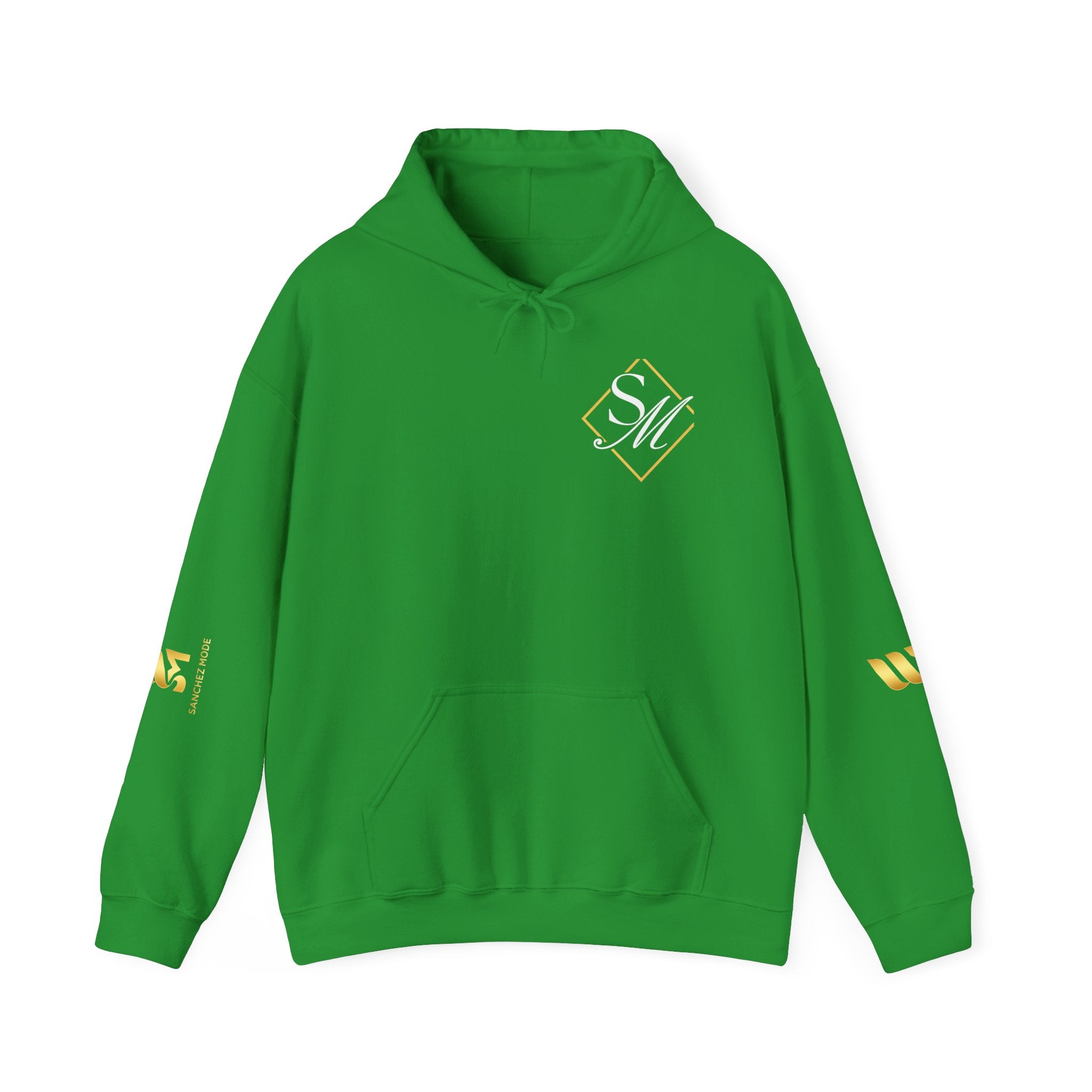 Minimal Gold Accent Hoodie — White Pullover with Subtle Geometric & Sleeve Gold Foil