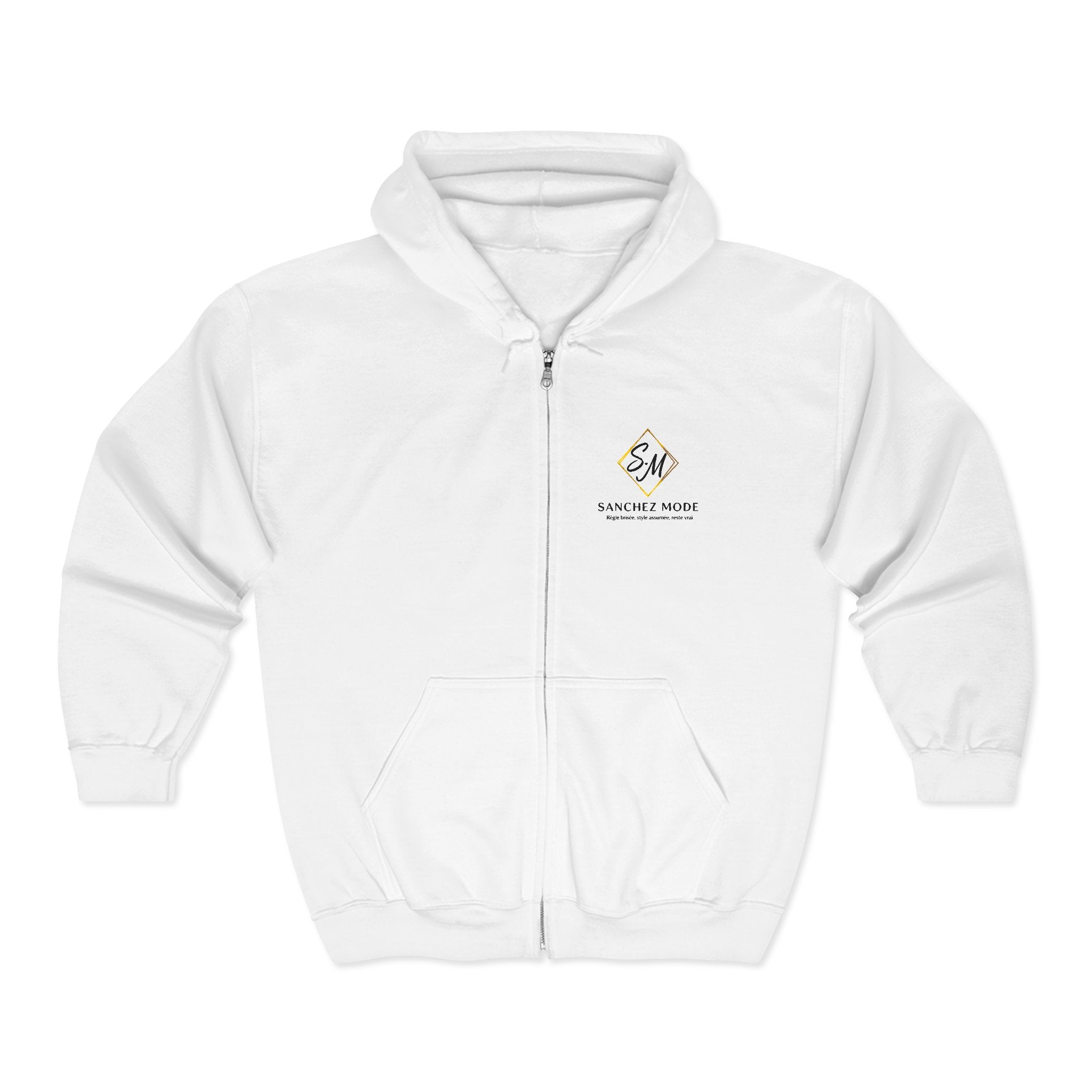 Full-Zip Hoodie with Small Mountain Logo - "SM" Minimalist Outdoor Zip-Up