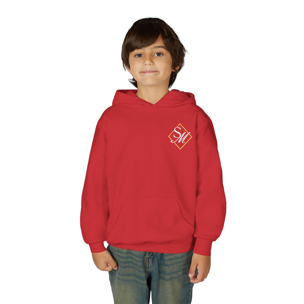 Youth Hoodie — Color Explosion Dirt Bike Pullover with Checkered Flag Back Graphic