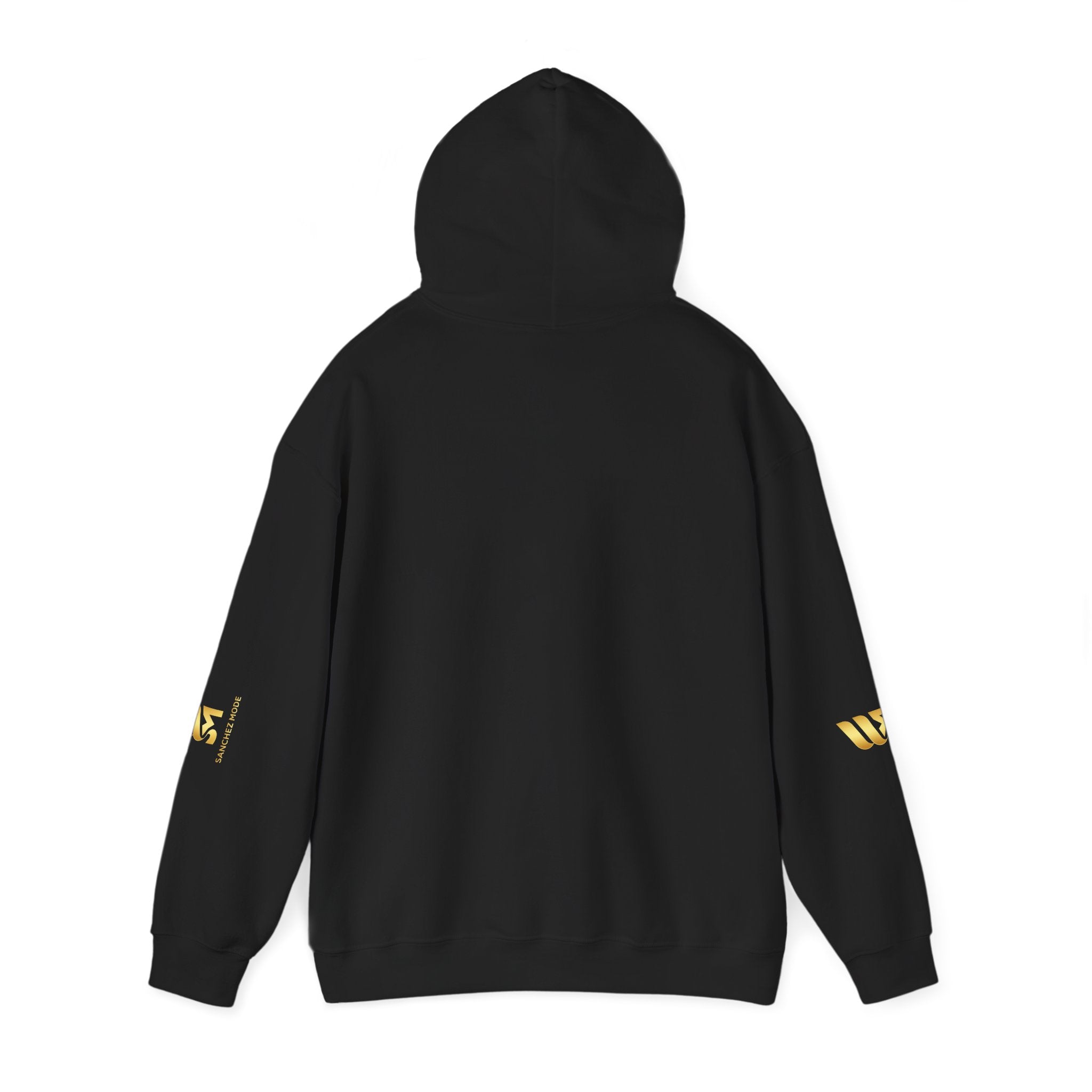 Minimal Gold Accent Hoodie — White Pullover with Subtle Geometric & Sleeve Gold Foil