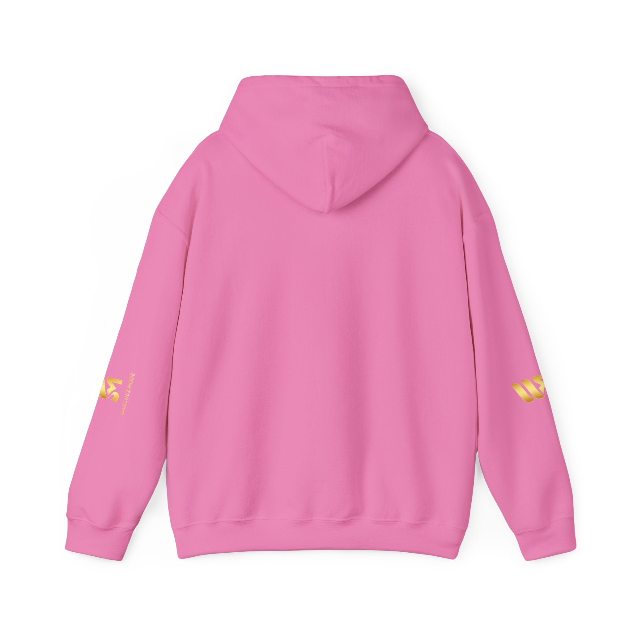 Minimal Gold Accent Hoodie — White Pullover with Subtle Geometric & Sleeve Gold Foil