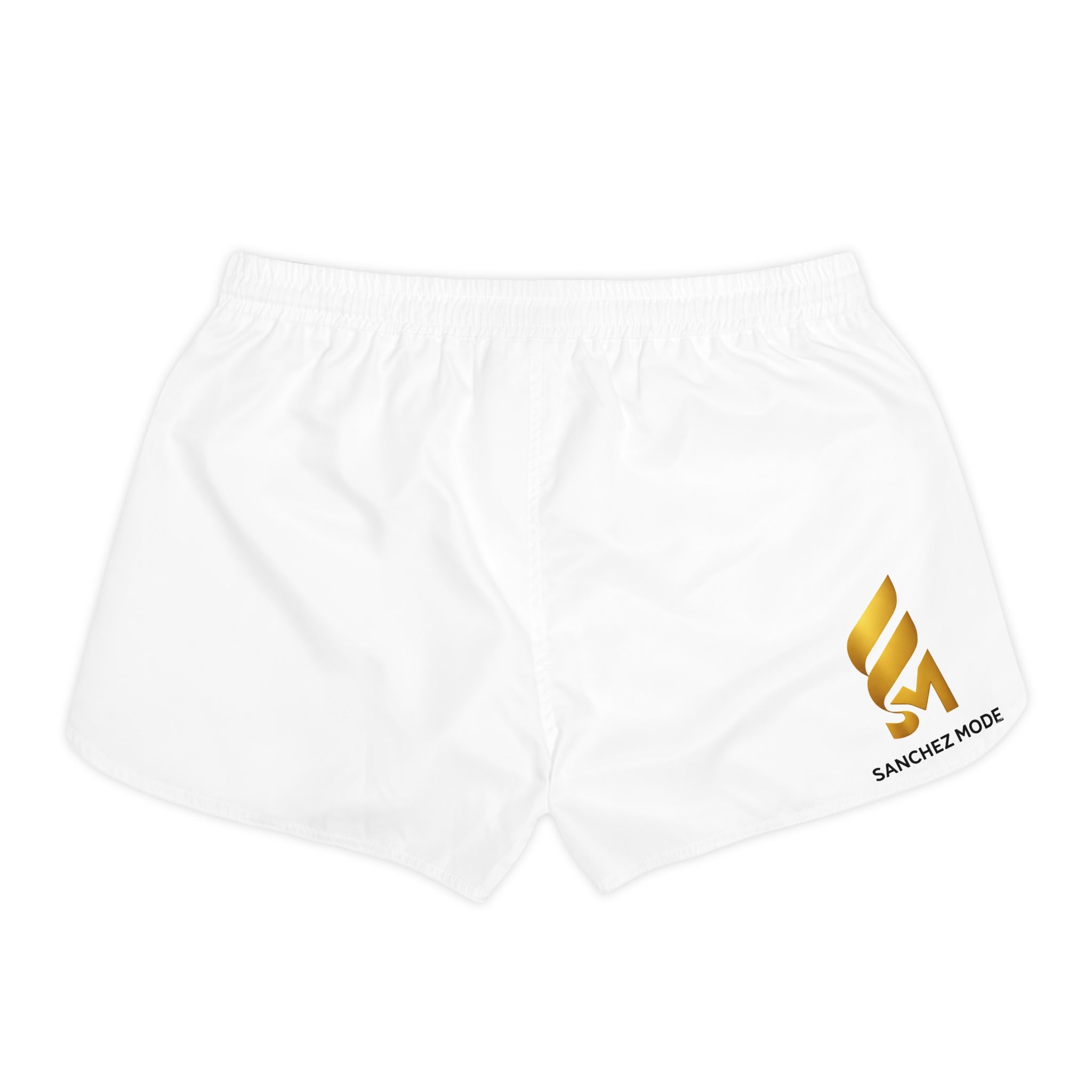 Women's Logo Athletic Shorts — White Casual Shorts with Gold 'Sanchez Mode' Accent