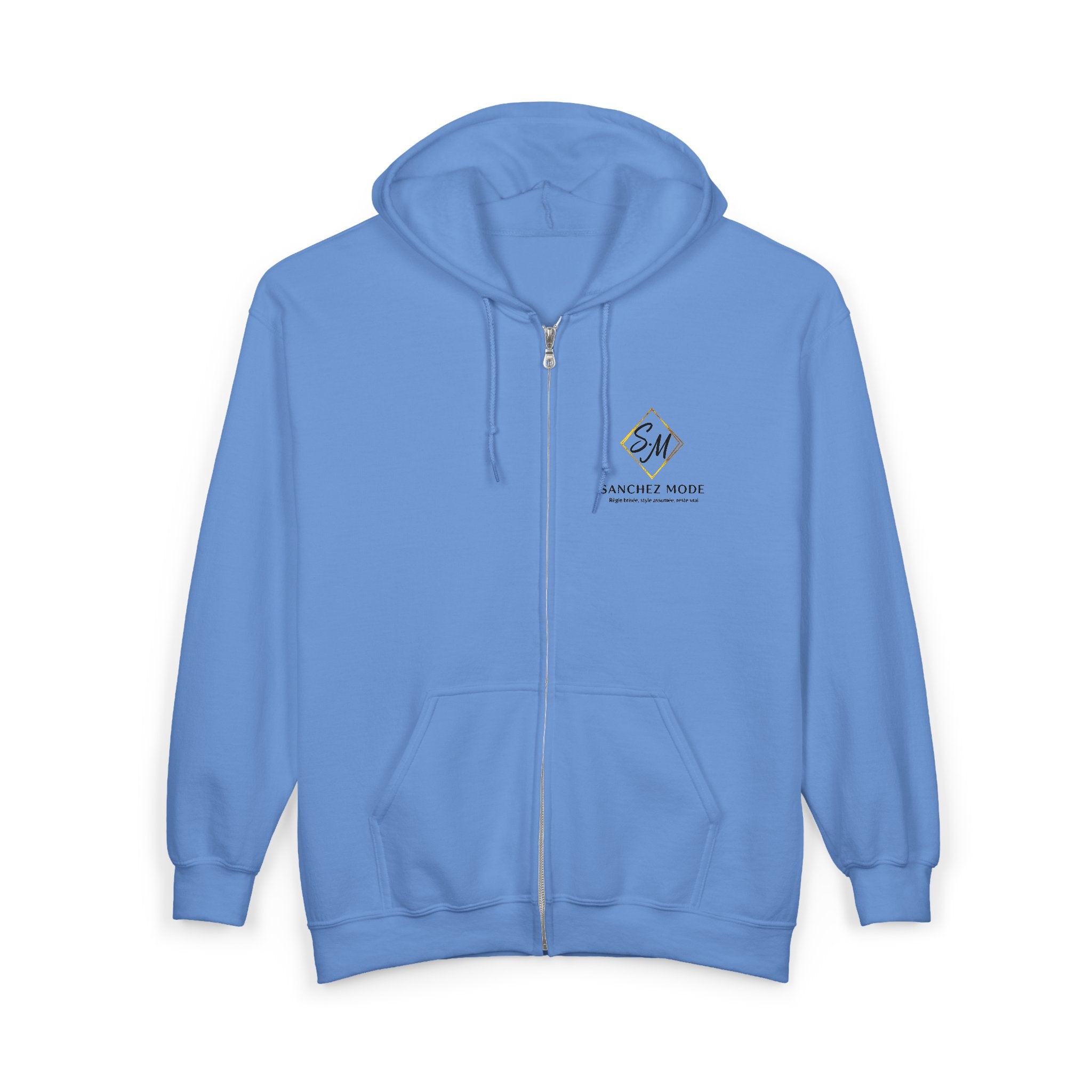 Full-Zip Hoodie with Small Mountain Logo - "SM" Minimalist Outdoor Zip-Up