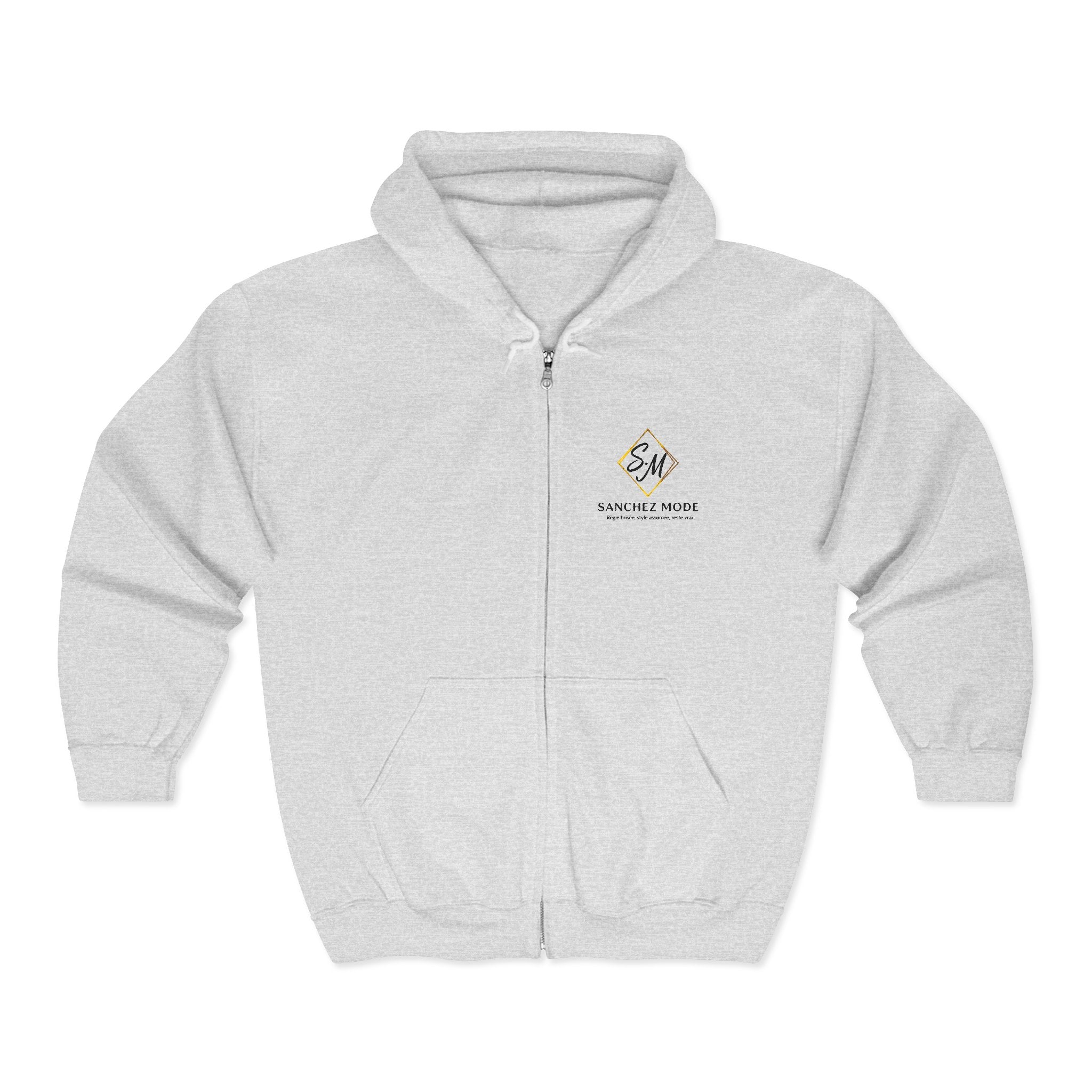 Full-Zip Hoodie with Small Mountain Logo - "SM" Minimalist Outdoor Zip-Up