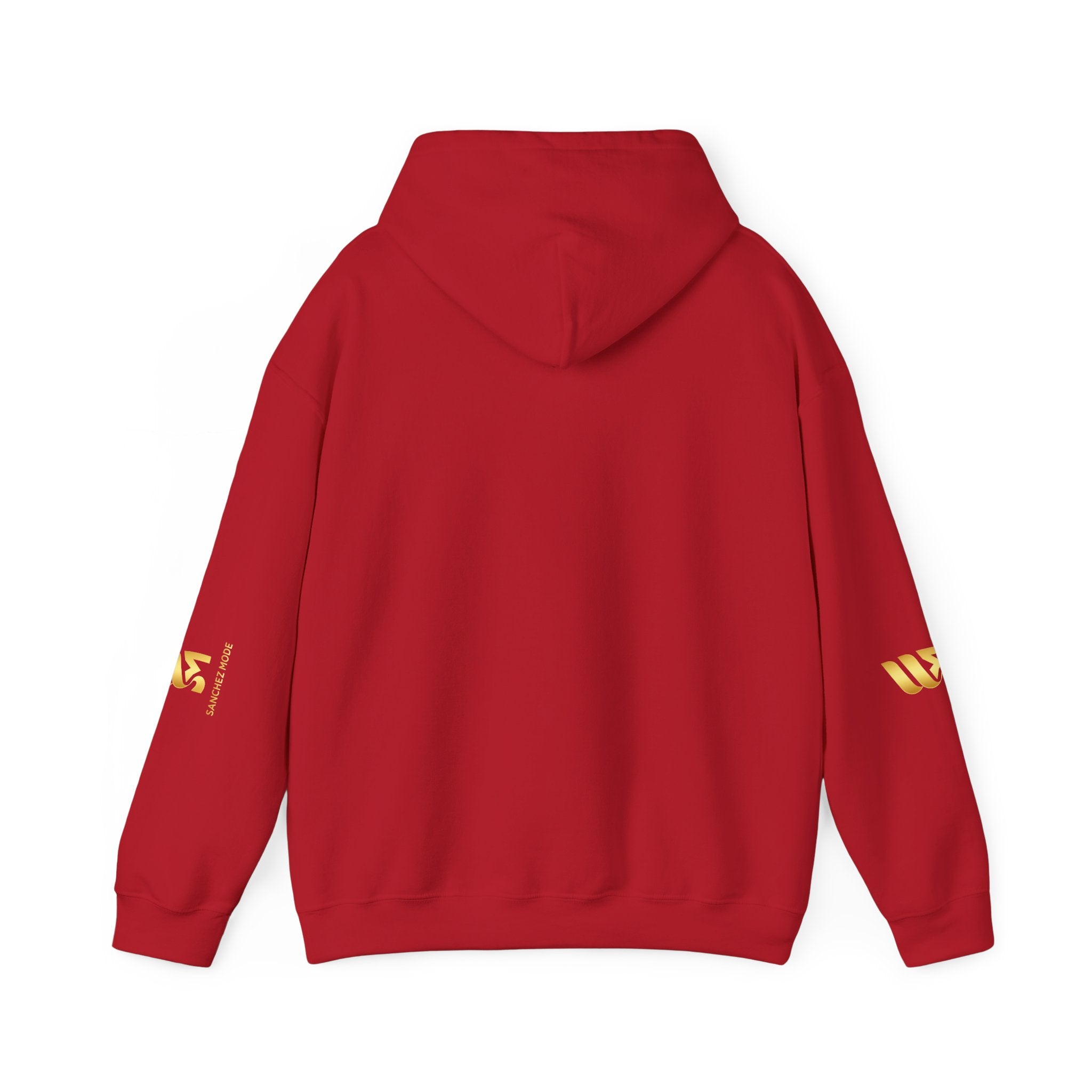 Minimal Gold Accent Hoodie — White Pullover with Subtle Geometric & Sleeve Gold Foil