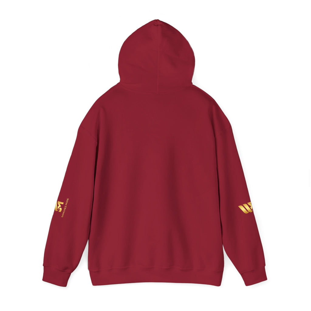 Minimal Gold Accent Hoodie — White Pullover with Subtle Geometric & Sleeve Gold Foil