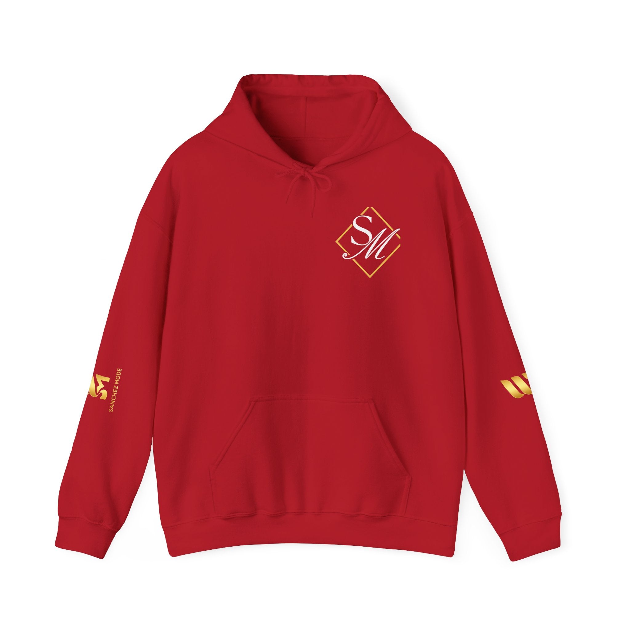 Minimal Gold Accent Hoodie — White Pullover with Subtle Geometric & Sleeve Gold Foil