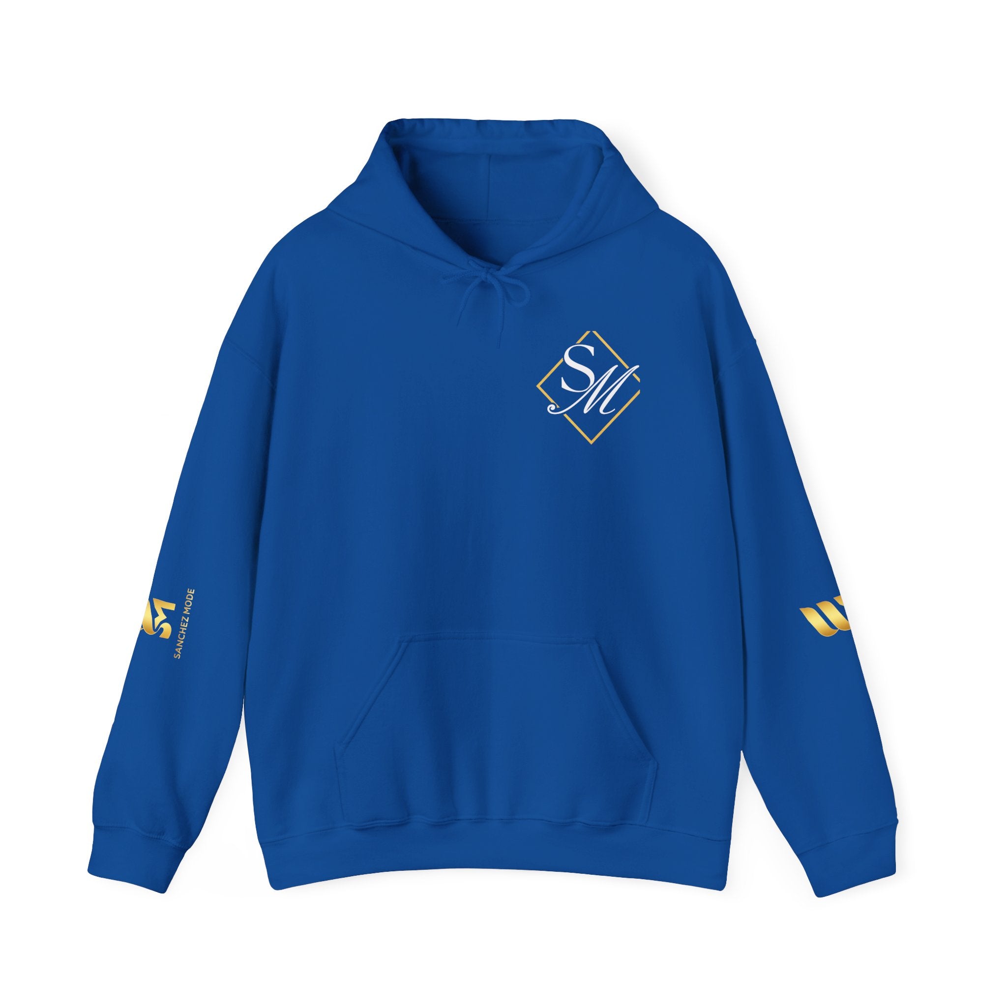 Minimal Gold Accent Hoodie — White Pullover with Subtle Geometric & Sleeve Gold Foil