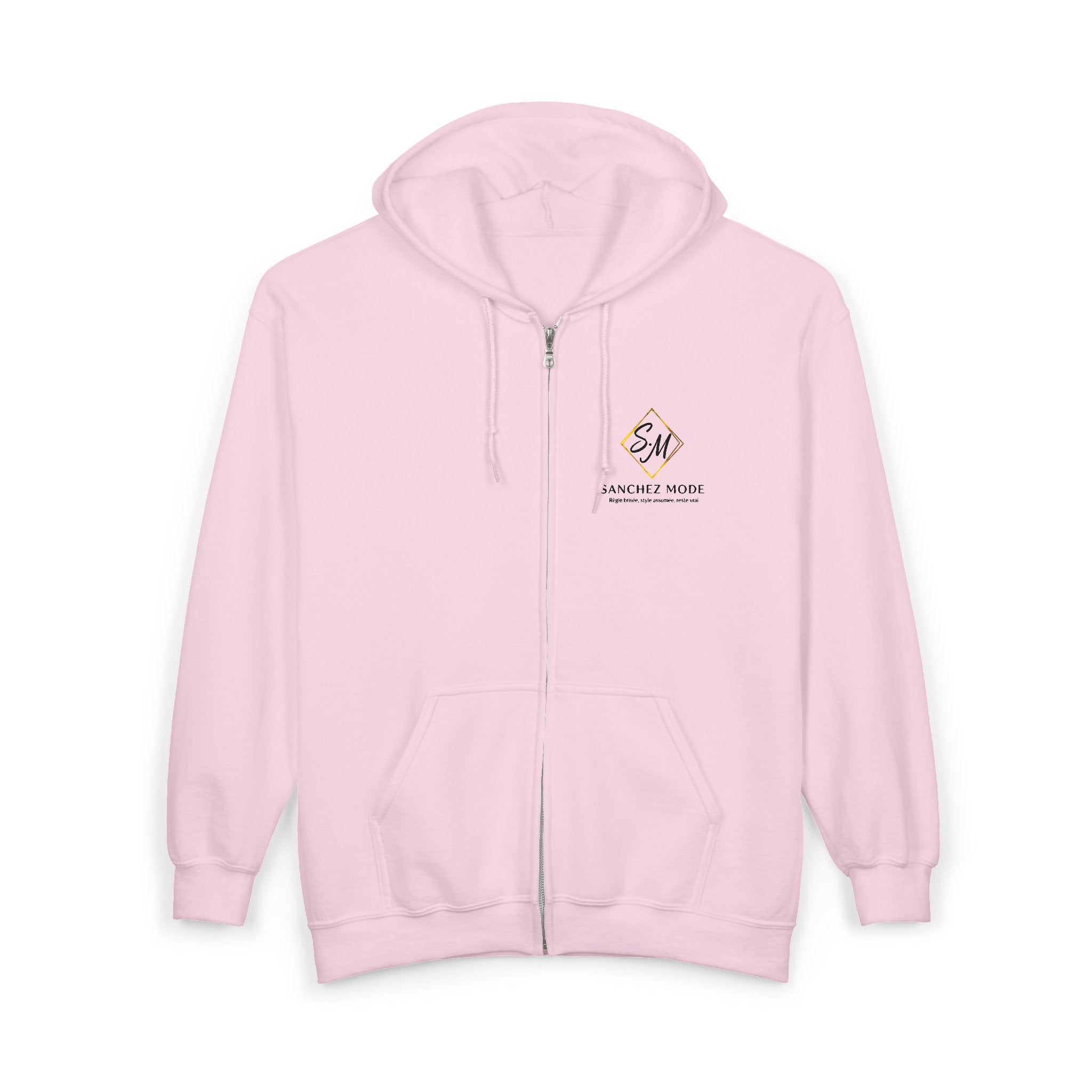 Full-Zip Hoodie with Small Mountain Logo - "SM" Minimalist Outdoor Zip-Up