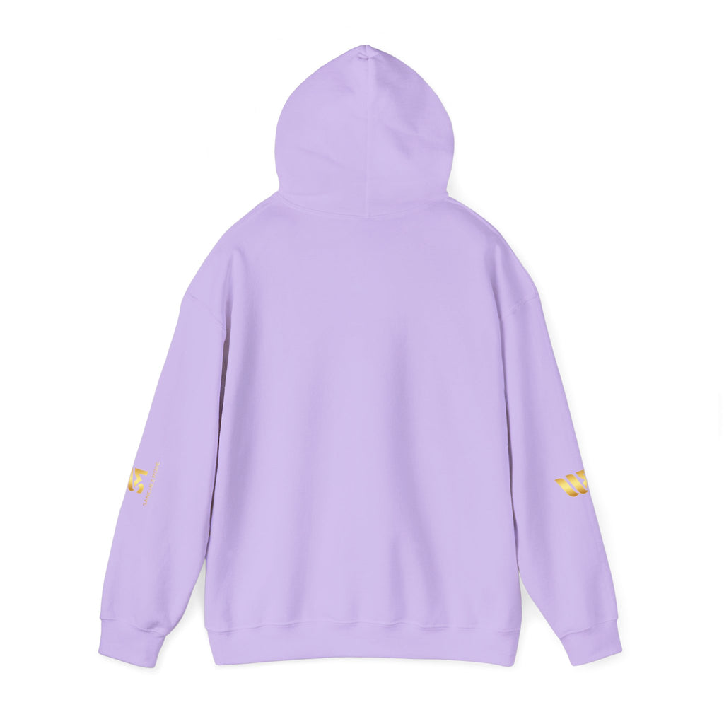 Minimal Gold Accent Hoodie — White Pullover with Subtle Geometric & Sleeve Gold Foil