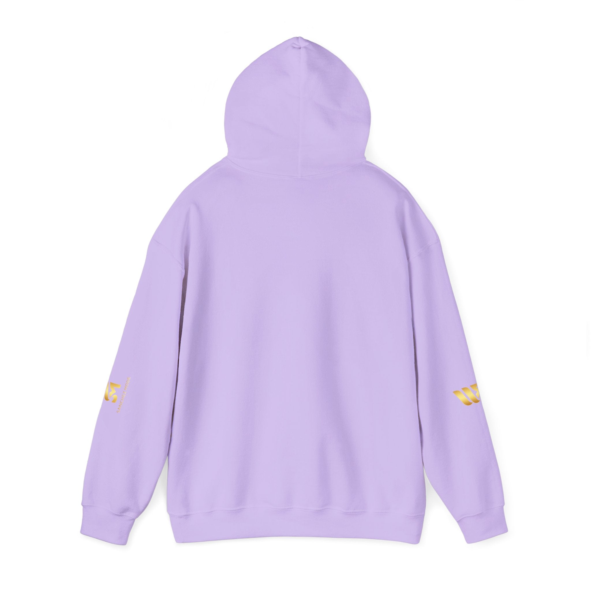 Minimal Gold Accent Hoodie — White Pullover with Subtle Geometric & Sleeve Gold Foil