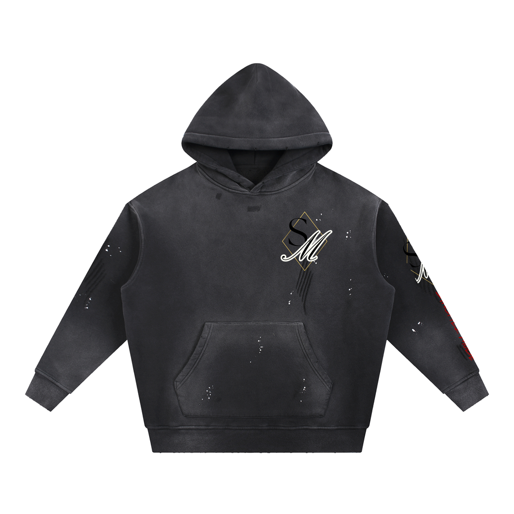 Vintage Washed Frayed Fleece Hoodie